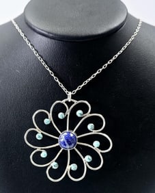 925 Sterling Lapis Lazuli & Turquoise Necklace Necklace is 18" & weighs 14.8 TGW