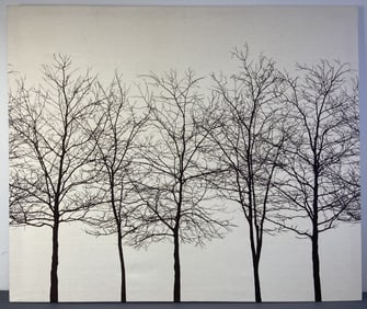Large Vintage Screen Print Trees in Winter Screenprint on linen cloth of bare trees, reminiscent of