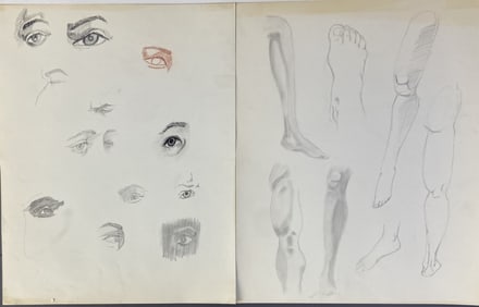 Original Anatomical Drawings Eyes & Feet Two anatomical sketches, one of feet and legs, one of eyes.