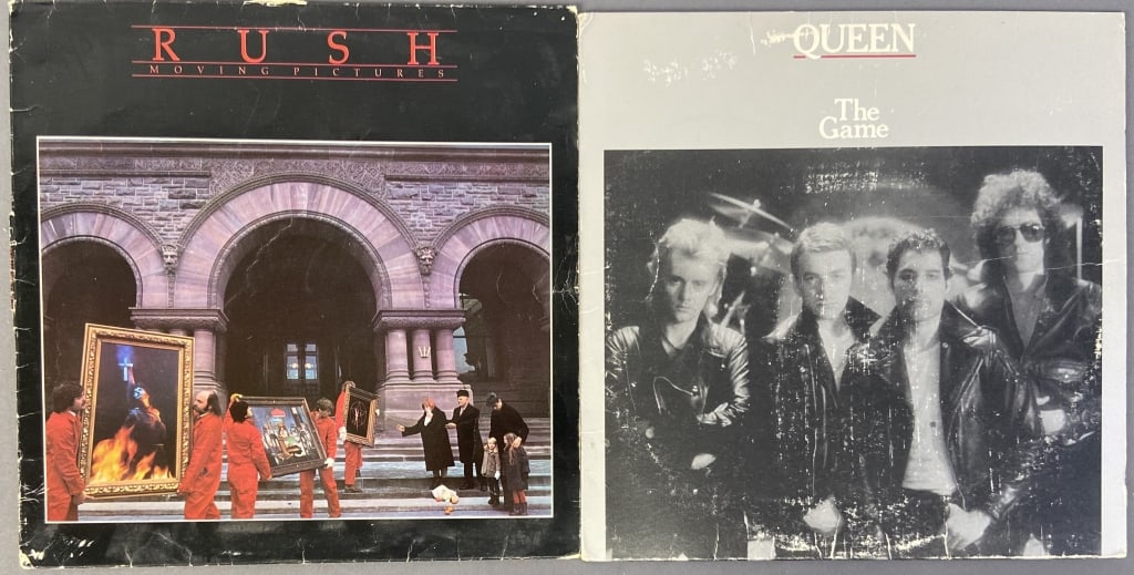 Rush & Queen Vinyl Records Set of Two Moving Pictures by Rush, Mercury Records SRM-1-4013, (1 of 9)