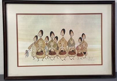 9 Mennonite Girls by P Buckley Moss Signed Nine Mennonite Girls Limited Edition Lithograph by Pat