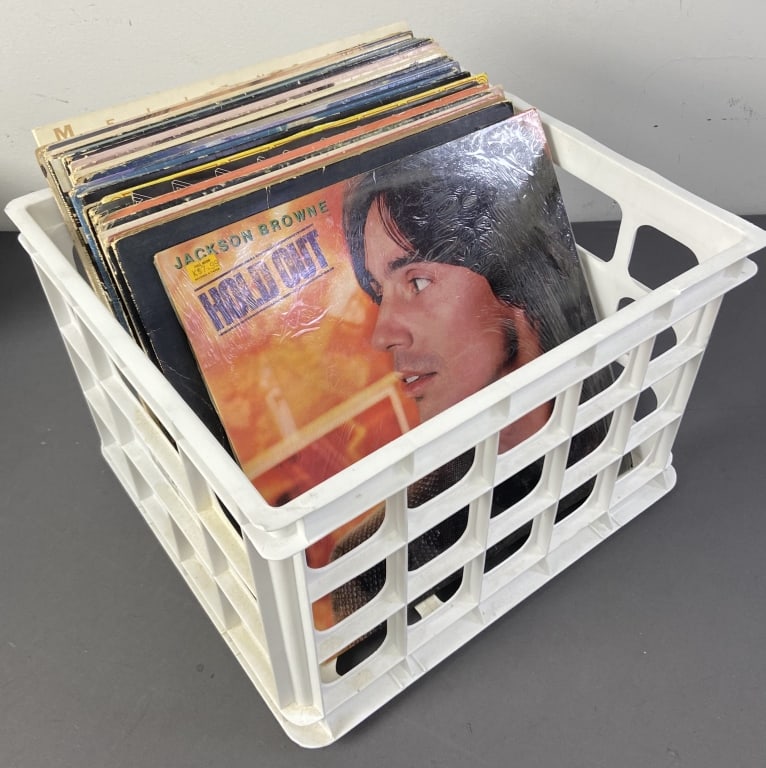 Mystery Lot Vinyl LP Record Albums Crate of over 30 rock and pop vinyl records, including Jackson (1 of 6)