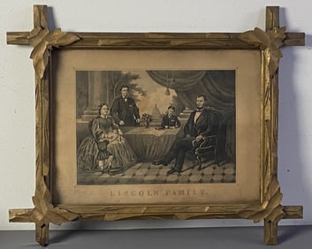 Antique Lincoln Family Litho in Carved Frame Lithograph of Abraham Lincoln and his family from 1870
