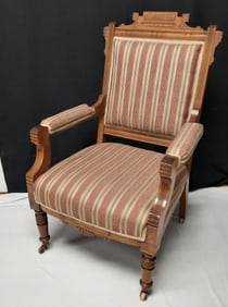 Antique Victorian Eastlake Style Wooden Armchair Measures 26 inches wide, 22 deep and 38 inches