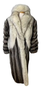 Silver Fox Fur Coat & Headpiece Full length silver fox fur coat with matching fur headband. Label