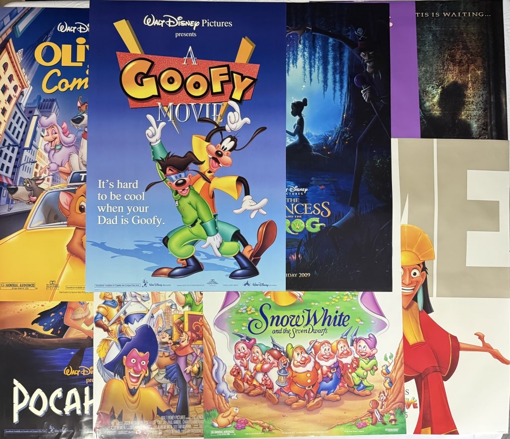 Disney Animated Movie Poster Lot 27 x 40 inches double sided. From closed movie theater collection.: 27 x 40 inches double sided. From closed movie theater collection. Light to moderate edge wear on each. See photos for item and condition details.