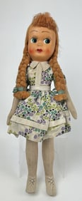 Vintage 16 Inch Celluloid Doll with Pigtails 16 inches tall by 7 inches wide at widest part. No