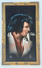 Vintage Velvet Elvis Painting 22 x 13 inches. Some scuffed/rubbed lines see photos.
