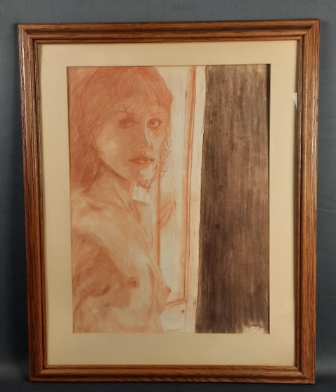 1976 Signed Ralph Drawing of Woman on Paper Artwork with frame measures 25 x 31 (1 of 9)