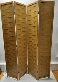 Vintage MCM Basket Woven Wood Room Divider Screen Measures 72 inches tall and 56 inches long when