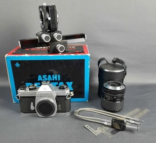 Asahi Pentax Spotmatic Film Camera Bellows & Zoom
