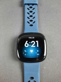 Fitbit Versa 3 Watch & Charger Powers on. Scratch on screen. Please see images for details regarding
