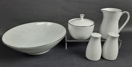Noritake Patrice 6901 Serving Bowl Creamer Sugar Bowl & Shakers