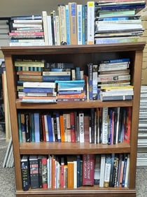 Large Mystery Book Lot #1 Shelf NOT included. Not inspected.