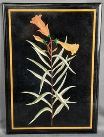 Floral Design Stone Inlay Decorative Art Piece Measures 15x21 inches. Approximately 19 pounds.