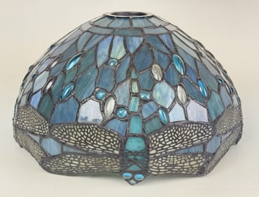 Tiffany Style Dragonfly Stained Glass Lampshade 6.5 inches tall by 12 inches wide. No broken pieces.