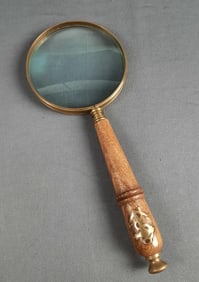 Vintage Wooden Brass Frame Magnifying Glass Measures 10 inches long. Please see images for details