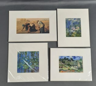 4 Matted Prints Reproductions of Famous Paintings Van Gogh Monet & Millet