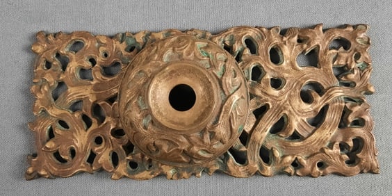 Vintage Metal Bronze Doorbell Plate Measures 6x3 inches. Please see images for details regarding the