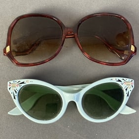 Vintage Sunglasses Set of Two Two vintage sunglasses, one blue with rhinestones, one Jackie Onassis