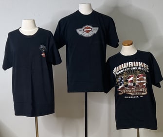 Black Harley Davidson T Shirts Size Large Two Wisconsin and one Michigan Harley Shop T shirts. Two