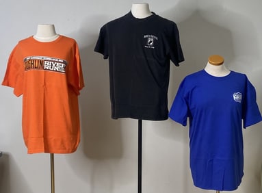 3 Motorcycle Rally T Shirts Size Large Orange, blue, and black size large t shirts for different