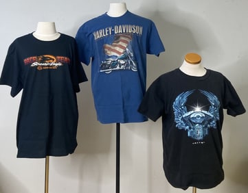 Blue and Black Harley Davidson T Shirts Size L Three size large Harley Davidson t shirts, one blue,