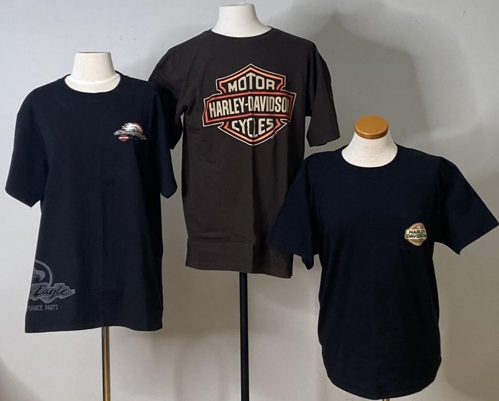 3 Black & Brown Harley Davidson T Shirts Two black and one brown Harley Davidson t shirts, size (1 of 11)