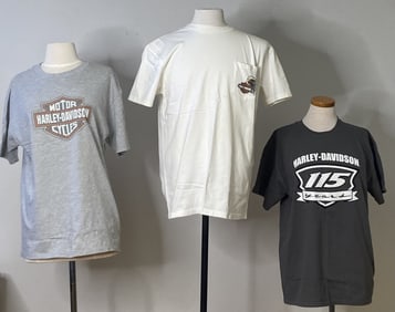 Grey and White Harley Davidson T Shirts Size L Two grey and one white Harley Davidson t shirts, size
