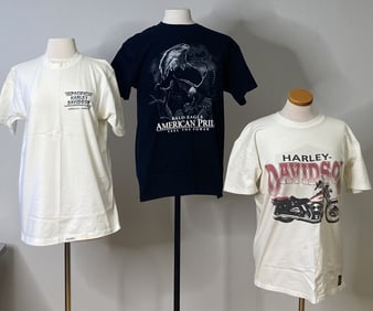 Eagle & Motorcycle Vintage T Shirts Set of Three Black t shirt with eagle print size large, Quality