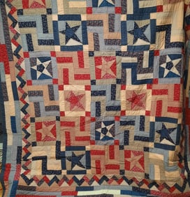 Vintage Handmade Patchwork Quilt with Stars & Plaid Pattern