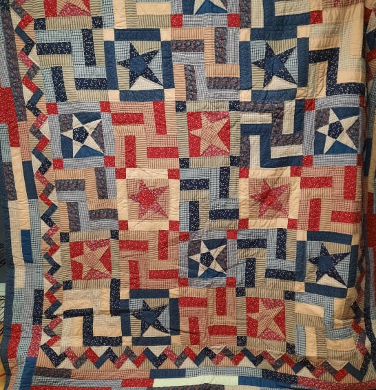 Vintage Handmade Patchwork Quilt with Stars & Plaid Pattern (1 of 10)