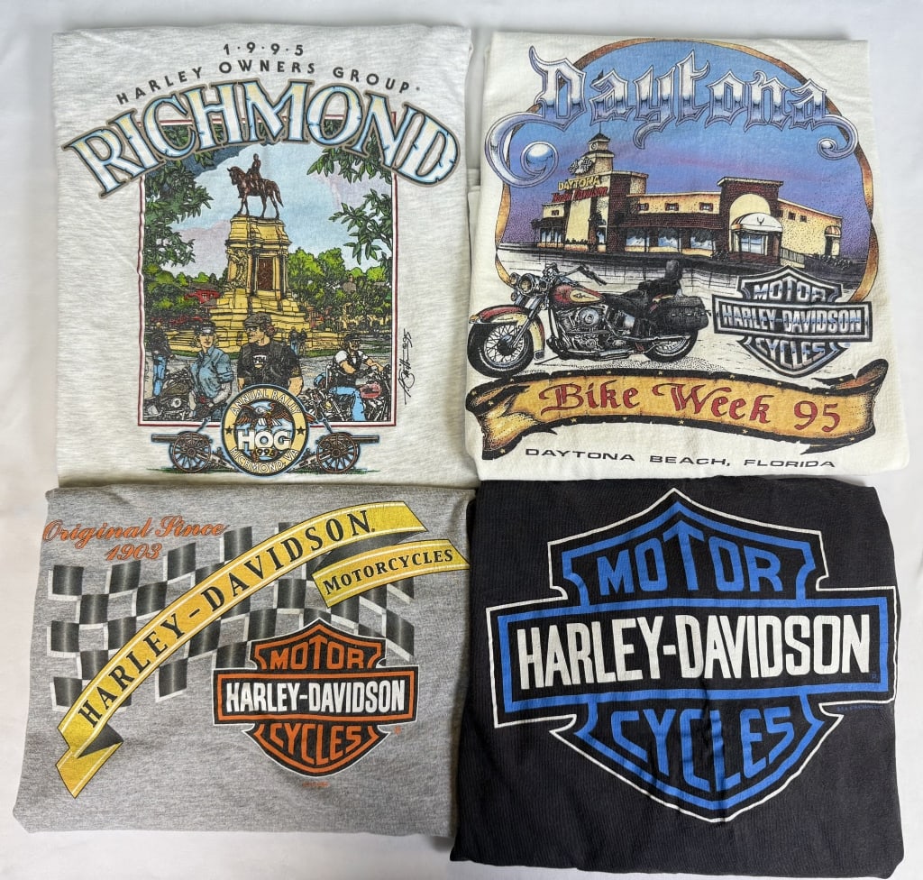 Harley Davidson Motorcycle Long Sleeve Shirt Lot 4 shirts size large. See photos for measurements: 4 shirts size large. See photos for measurements and condition details. 15 x 6 x 15 inches total lot size.