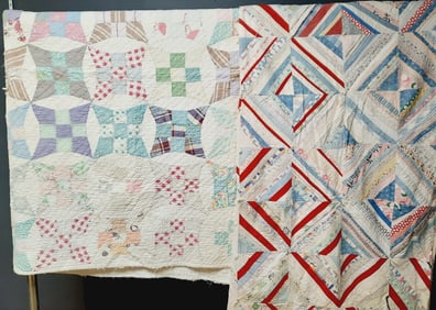 2 Vintage Handmade Quilts Measures 72x60 inches and 56x70 inches. Multiple large tears, both need