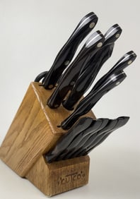 Cutco Knife Set and Block 13 Pieces Missing one piece from wide slot. See photos for items and