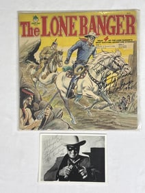 Clayton Moore The Lone Ranger Signed Vinyl Record And photo. Signed "to carl" in 1990. Record