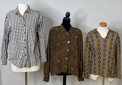 Vintage 70's & 80's Tops Set of Three Soft cotton collared shirt in orange, forest green, and