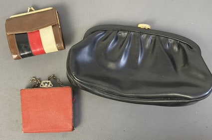 Three Vintage Clutch Purses Vintage Red Clutch Change Purse with Metal Clasp. Cute little clutch