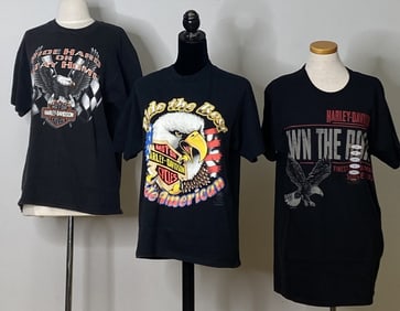 3 Eagle Print Harley Davidson T Shirts Size L Three vintage size large Harley Davidson t shirts from