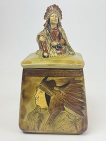 Vintage Majolica Native American Humidor Jar 8.5 inches tall. No cracks. See photos for condition