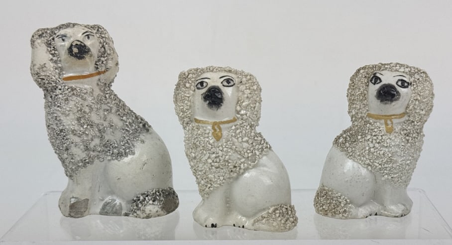 Antique Staffordshire Salt Glaze Dog Set Heavy wear on the largest piece. See photos for details.: Heavy wear on the largest piece. See photos for details.