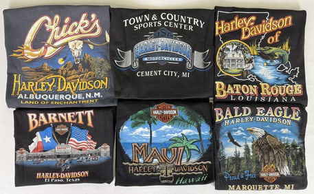 Harley Davidson Dealer T-Shirt Lot 12 6 shirts. Size Large. Please refer to photos for measurements