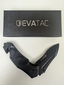 Evatac Tactical Knife Pair ET-RKBLK. One is still in packaging. 4.5 inch blade. 4.5 inch handle.