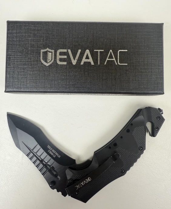 Evatac Tactical Knife Pair ET-RKBLK. One is still in packaging. 4.5 inch blade. 4.5 inch handle. (1 of 4)