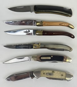 Small Folding Pocket Knife Lot 6 knives. Blades range between 1 and 2 inches. Handles approximately