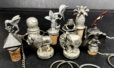 Vintage Pewter and Cork Bottle Stoppers Corks broken on three. 2-3 inches tall each.