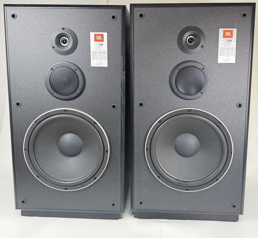 JBL CF120 3-Way Speakers Pair 31.5 x 16.5 x 14 inches. Untested. No holes in grills. Woofer (1 of 6)