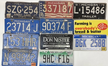 Michigan License Plates Lot 9 State of Michigan car and trailer Plates. One Dealer Plate and stack