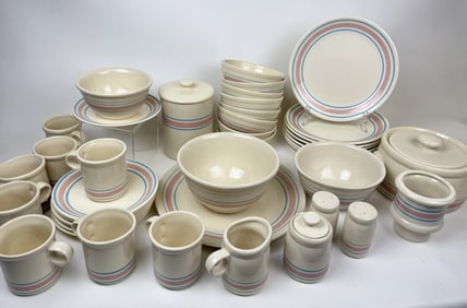 Vintage McCoy Pottery Blue Pink Stripe China Set Includes pieces in photos. Some crazing on some