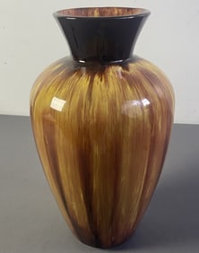Drip Glaze Blue Mountain Pottery Vase Pottery vase with a drip glaze of yellow, orange, and brown.